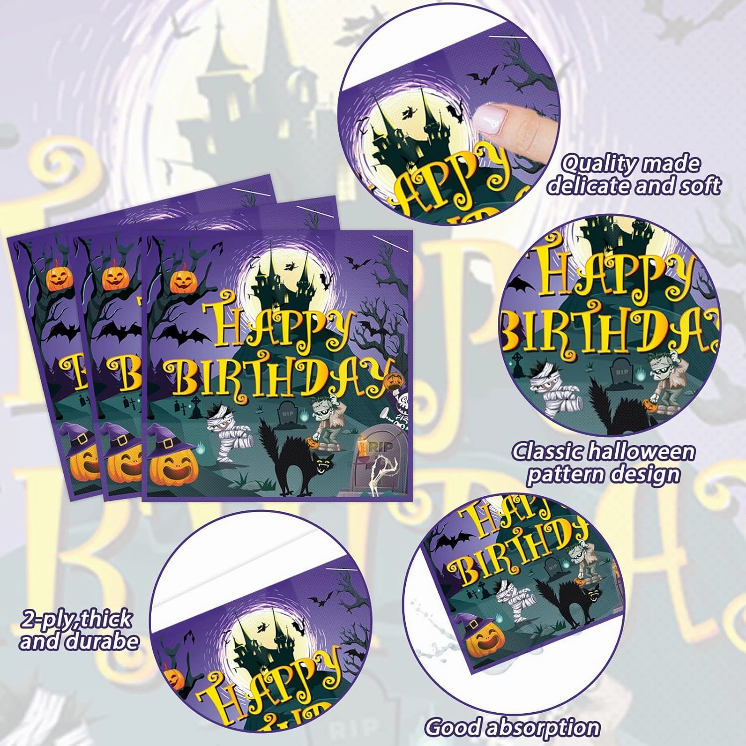 Tevxj 96PCS Happy Birthday Halloween Tableware Set Halloween Dinnerware Disposable Dessert Plates Birthday Party Plates Napkins Forks for Halloween Party Decorations Supplies 24 guests