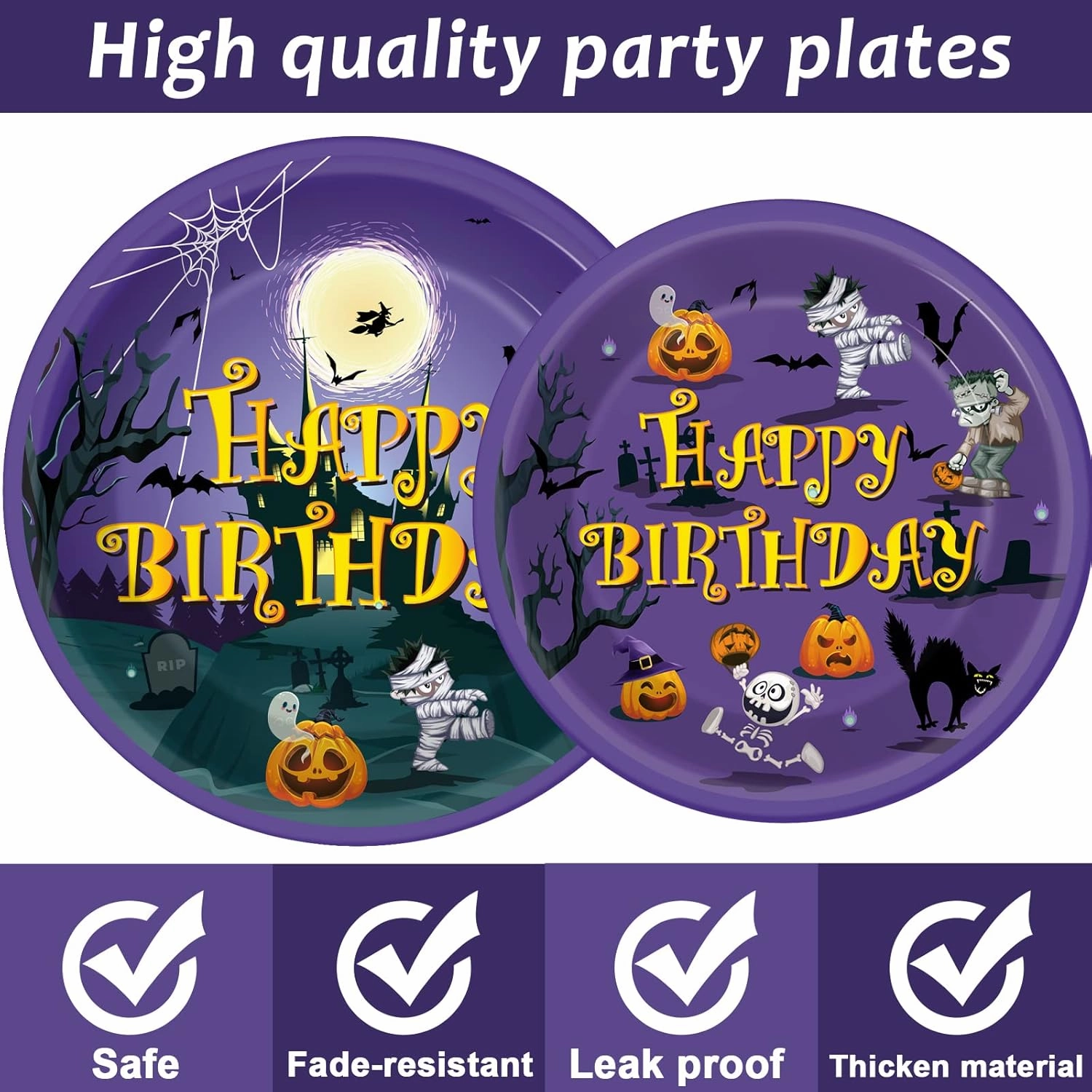 Tevxj 96PCS Happy Birthday Halloween Tableware Set Halloween Dinnerware Disposable Dessert Plates Birthday Party Plates Napkins Forks for Halloween Party Decorations Supplies 24 guests