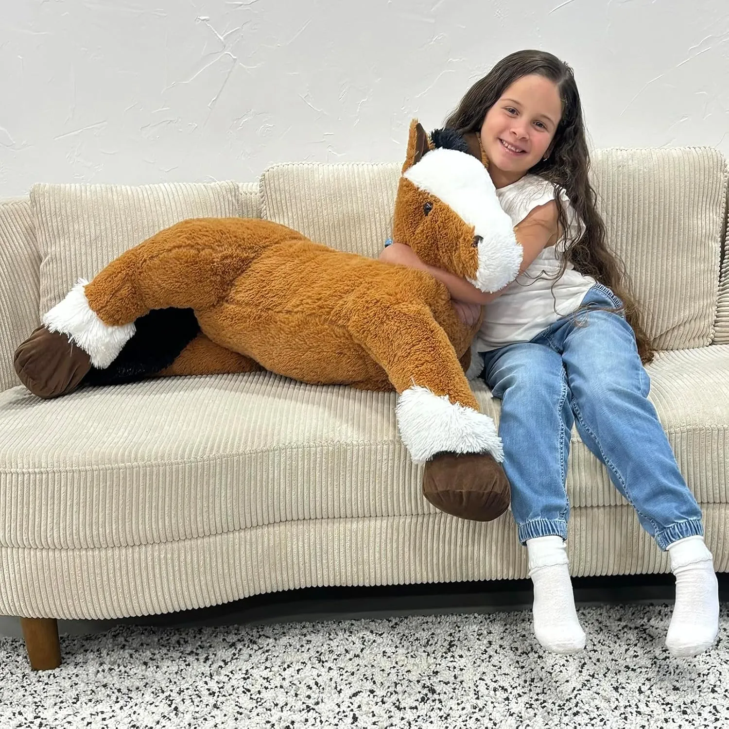 Tezituor 4ft Brown Horse Stuffed Animals Toy, Hugging Soft Horse Plush Pillow, Realistic Large Stuffed Horse Plush Gift for Boys Girls