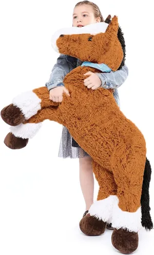 Tezituor 4ft Brown Horse Stuffed Animals Toy, Hugging Soft Horse Plush Pillow, Realistic Large Stuffed Horse Plush Gift for Boys Girls