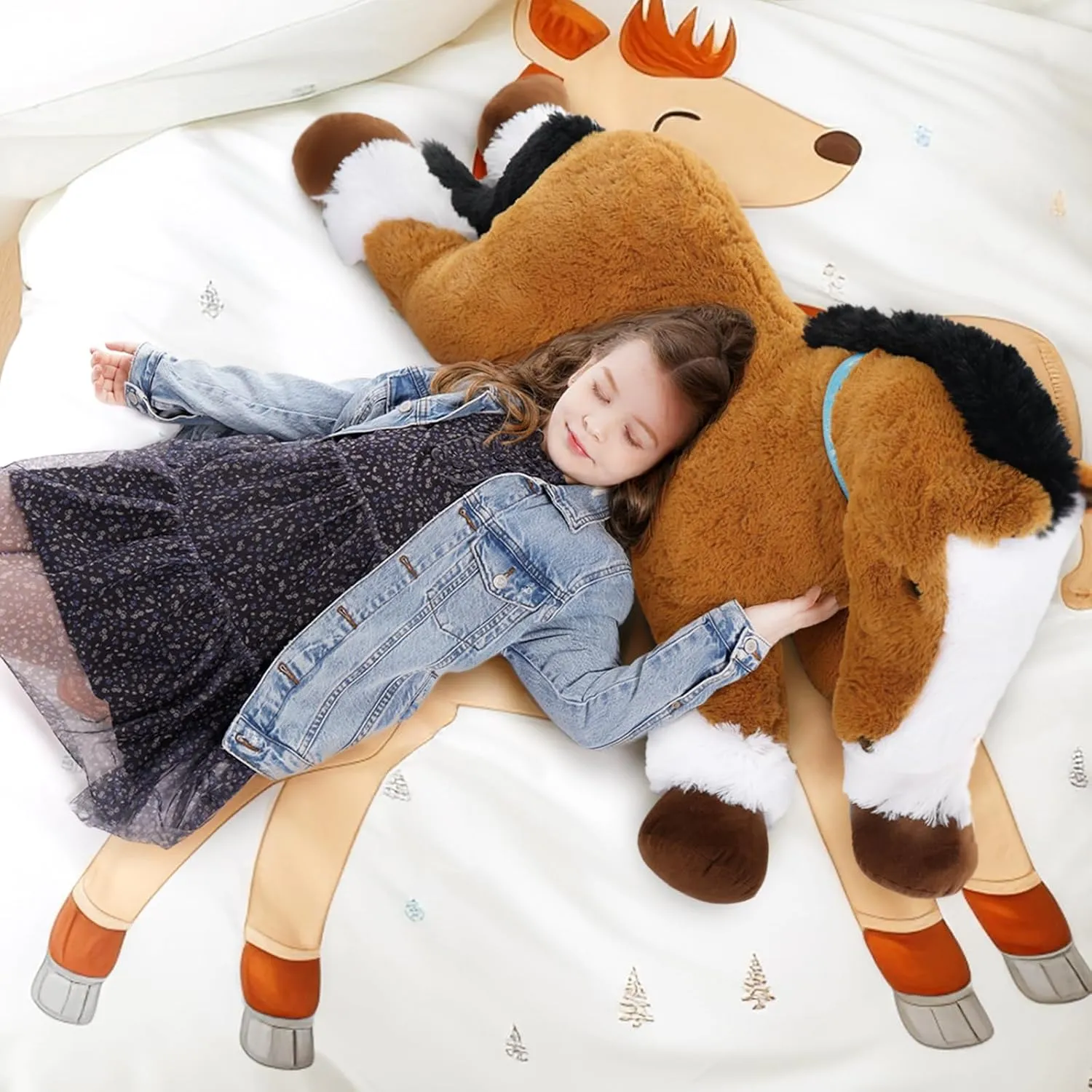 Tezituor 4ft Brown Horse Stuffed Animals Toy, Hugging Soft Horse Plush Pillow, Realistic Large Stuffed Horse Plush Gift for Boys Girls
