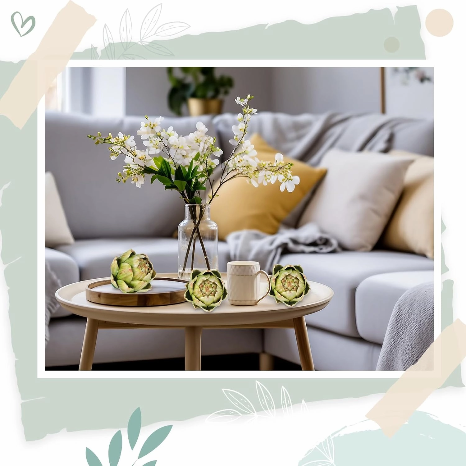Timgle 6 Pcs Green Artificial Artichokes Fake Vegetables and Fruits for Summer Kitchen Wedding Bowl and Vase Decorations (Small)