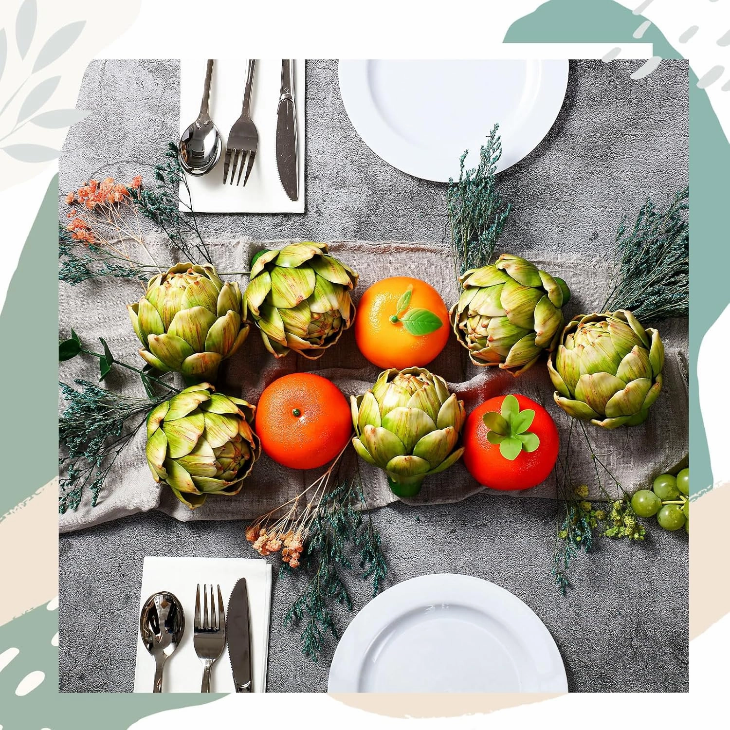 Timgle 6 Pcs Green Artificial Artichokes Fake Vegetables and Fruits for Summer Kitchen Wedding Bowl and Vase Decorations (Small)