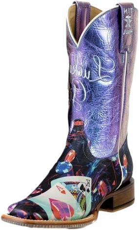 Tin Haul Womens Lady Luck Card Cowgirl Boot