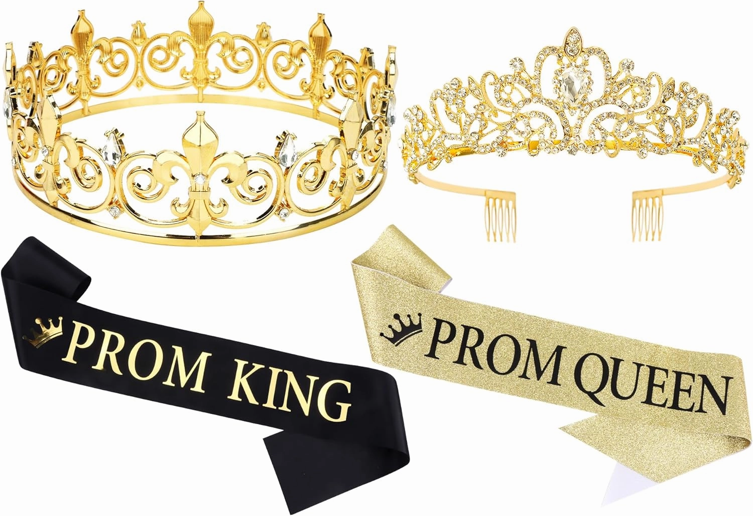 TOBATOBA Prom King and Queen Crown Set with Sashes, King and Queen Crowns for Men and Women, Graduation Homecoming Crown Costume for Party Favors Wedding Birthday Halloween