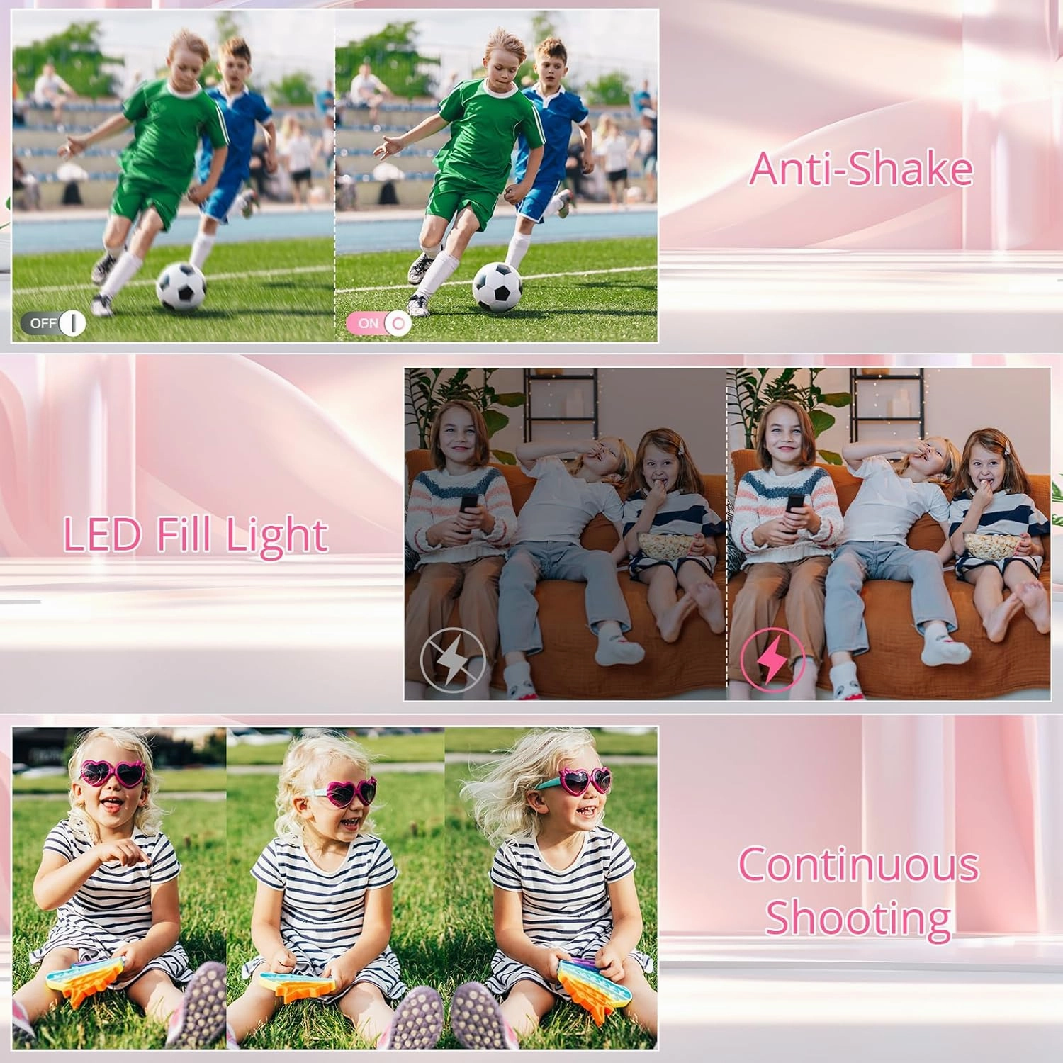 Toberto Digital Camera, FHD 1080P Digital Camera for Kids with 16X Zoom Anti Shake, Flashlight, 44MP Point and Shoot Camera Compact Small Camera for Teens, Girls, Boys, Students - Pink