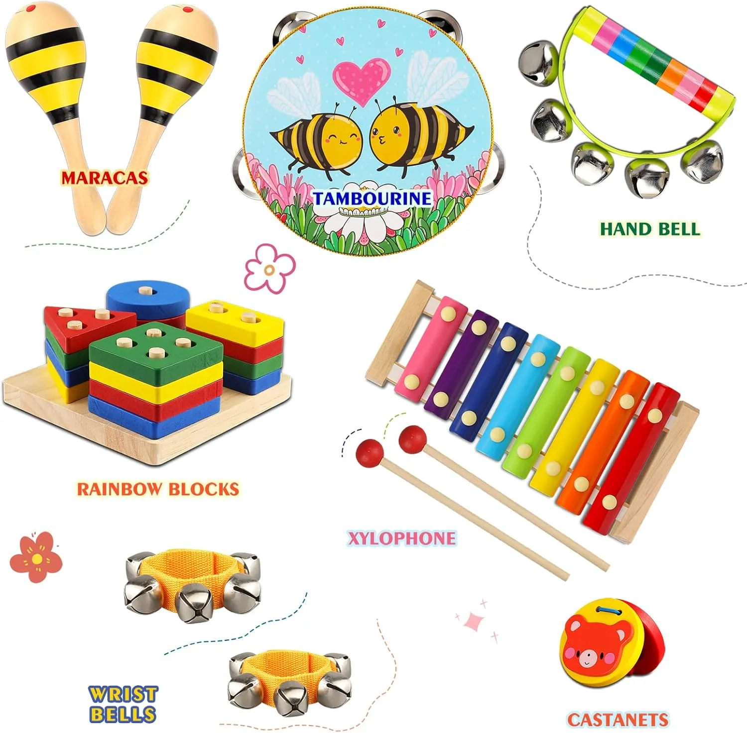 Toddler Musical Instruments for Kids,Baby Musical Toys Preschool Educational Wooden Percussion Instruments Toddler Toys with Bag for Boys and Girls