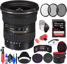 Tokina 17-35 F/4.0 PRO FX for Canon   64GB Extreme Pro SD Card   Lens Pouch   3-Piece Filter Set   Tripod   Memory Card Wallet   SD Card Reader   Hand Strap   Lens Cap Keeper   Cleaning Kit