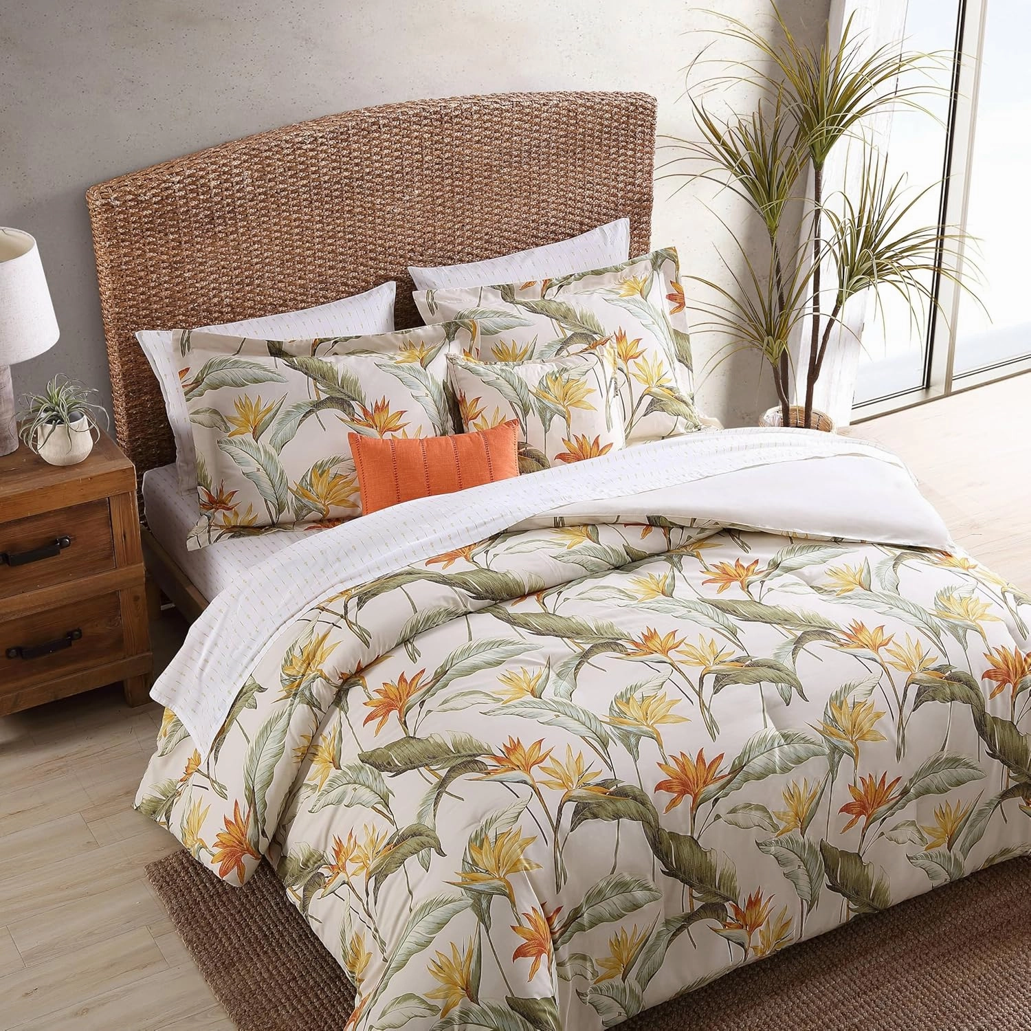 Tommy Bahama - King Comforter Set, Reversible Cotton Bedding with Matching Shams & Bonus Throw Pillows, Super Soft Bedding Set (Birds of Paradise Off-White, King)