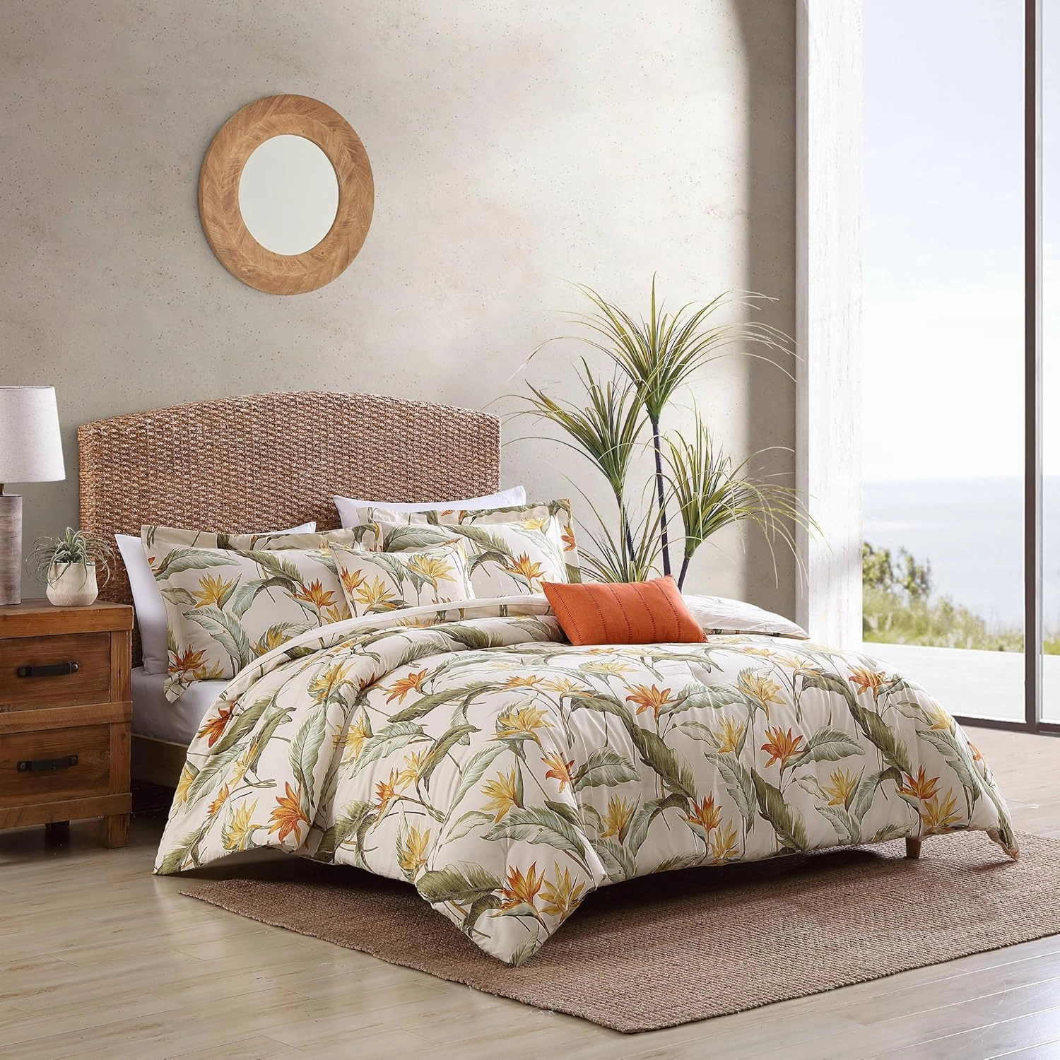 Tommy Bahama - King Comforter Set, Reversible Cotton Bedding with Matching Shams & Bonus Throw Pillows, Super Soft Bedding Set (Birds of Paradise Off-White, King)