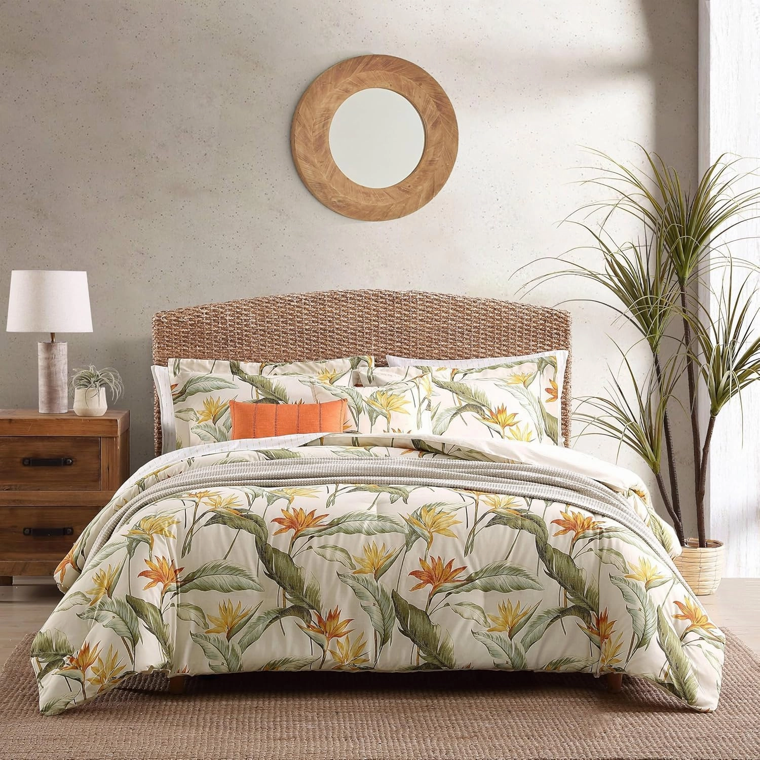 Tommy Bahama - King Comforter Set, Reversible Cotton Bedding with Matching Shams & Bonus Throw Pillows, Super Soft Bedding Set (Birds of Paradise Off-White, King)
