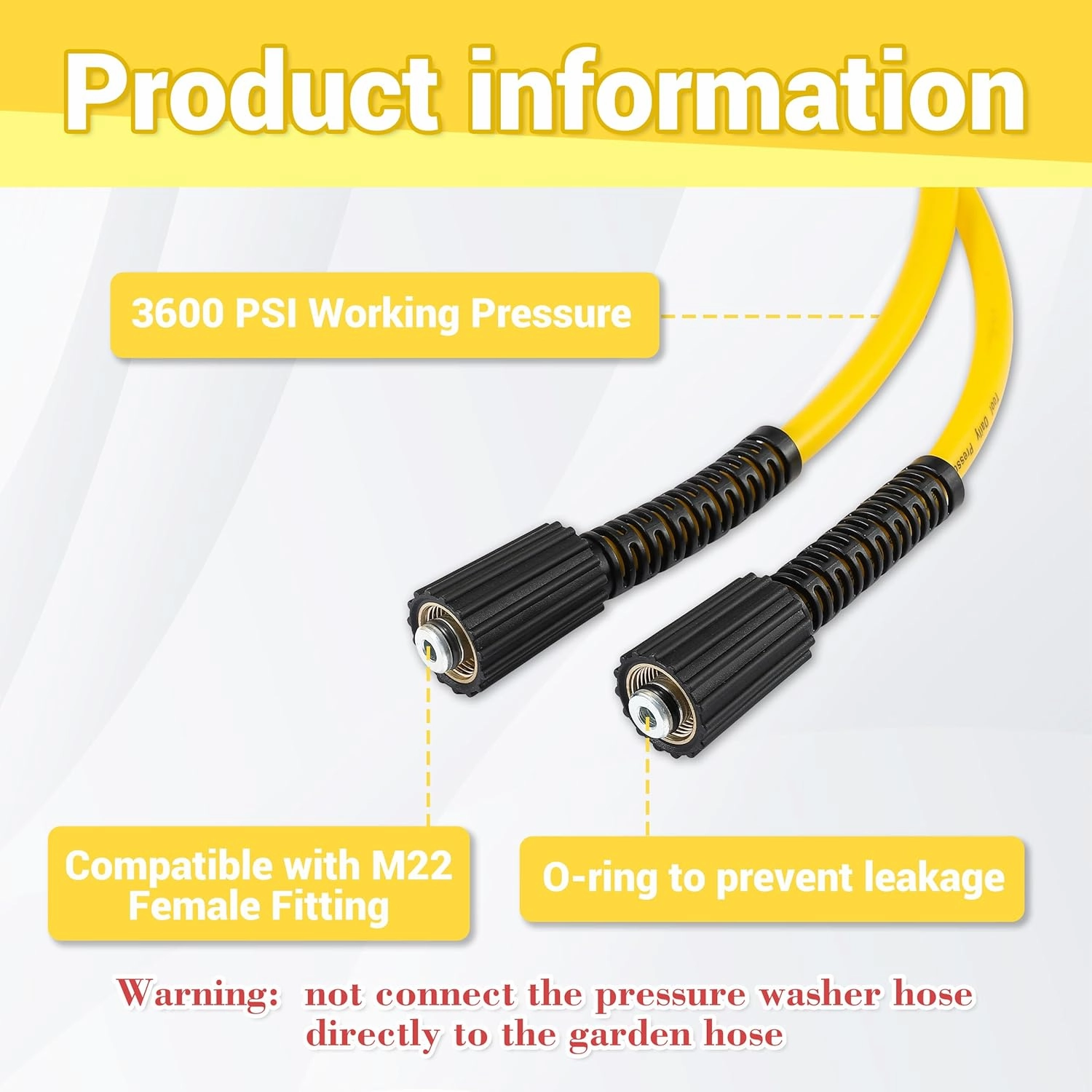 Tool Daily Pressure Washer Hose 50 FT X 1/4", Power Washer Replacement Extension Hose with M22 14mm Fitting, Kink Resistant,3/8" Quick Connect Kit For Gas & Electric Pressure Washer, 3600 PSI