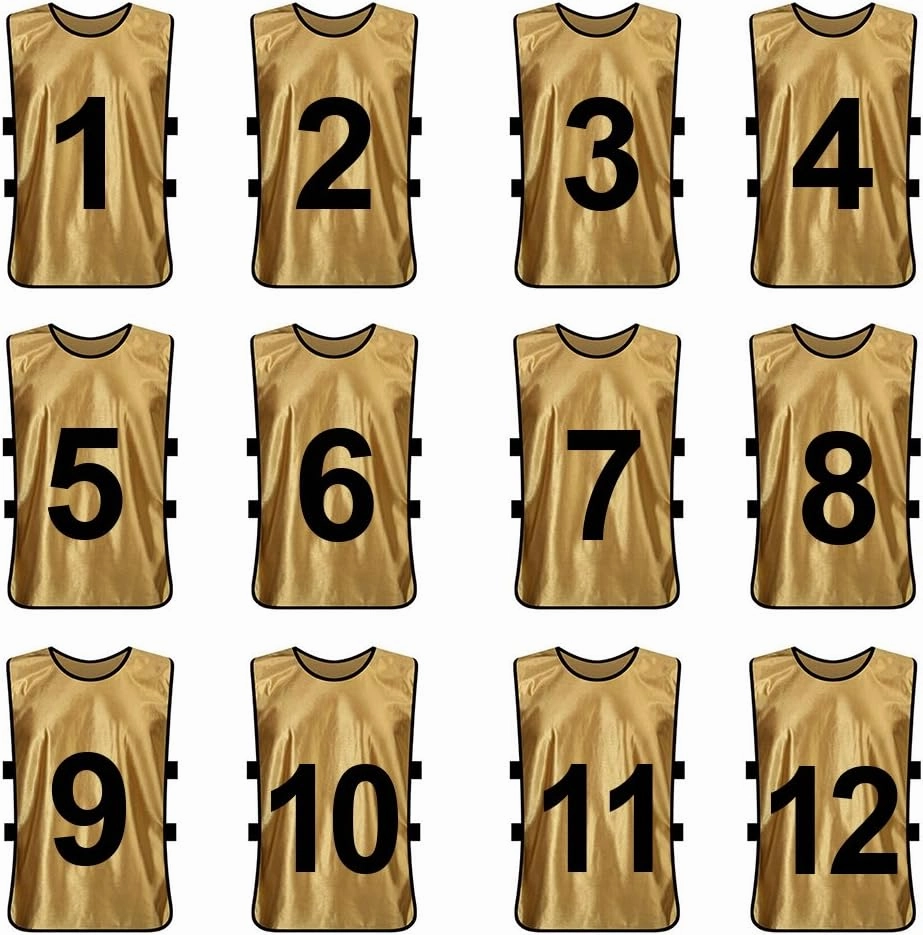 TopTie 12 Pcs Numbered Training Vest Scrimmage Practice Vest Pinnies Sets of 12 (#1-12), Soccer Pinnies