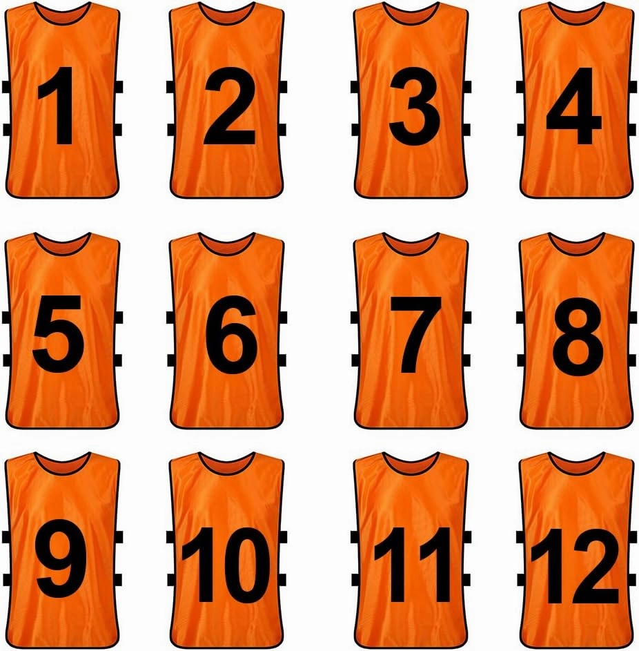 TopTie 12 Pcs Numbered Training Vest Scrimmage Practice Vest Pinnies Sets of 12 (#1-12), Soccer Pinnies