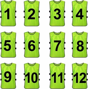TopTie 12 Pcs Numbered Training Vest Scrimmage Practice Vest Pinnies Sets of 12 (#1-12), Soccer Pinnies