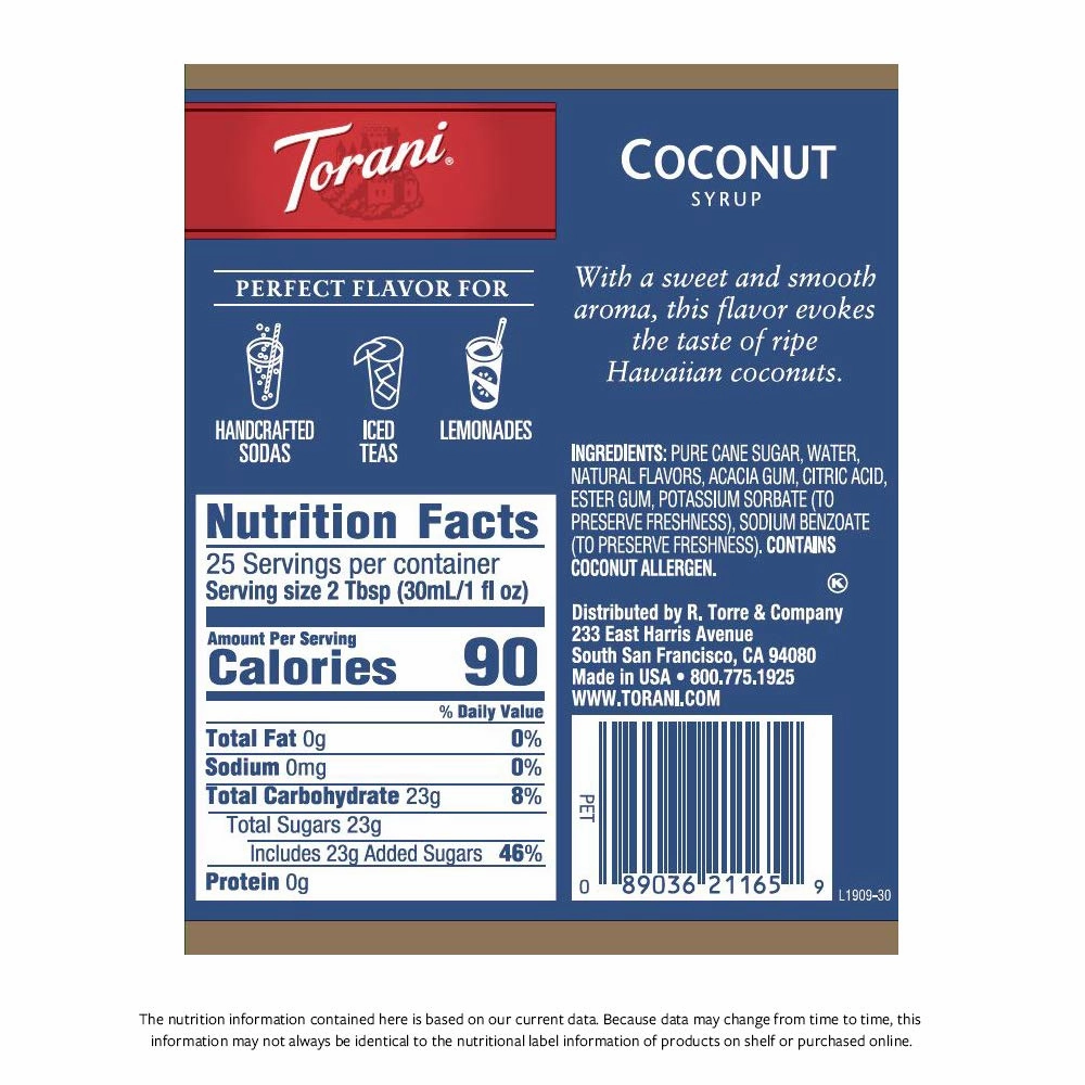 Torani Syrup, Coconut, 25.4 Ounces (Pack of 4)