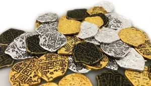 Toy Metal Shiny Gold and Silver Colored Treasure Coins - 50 Tokens