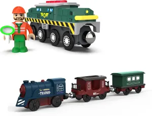 Toy Train Set Battery Operated Locomotive Train with Magnetic Train Cars, Motorized Train Toy Compatible with Thomas, Brio, Melissa and Doug