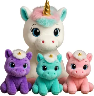 Toys for Girls Ages 3 4 5 6 7 8  Years - Unicorn Mommy Stuffed Animal with 3 Baby Unicorns in Her Tummy, Soft Unicorn Plush Toys Set, Christmas Birthday Gifts for Baby, Toddler, Kids
