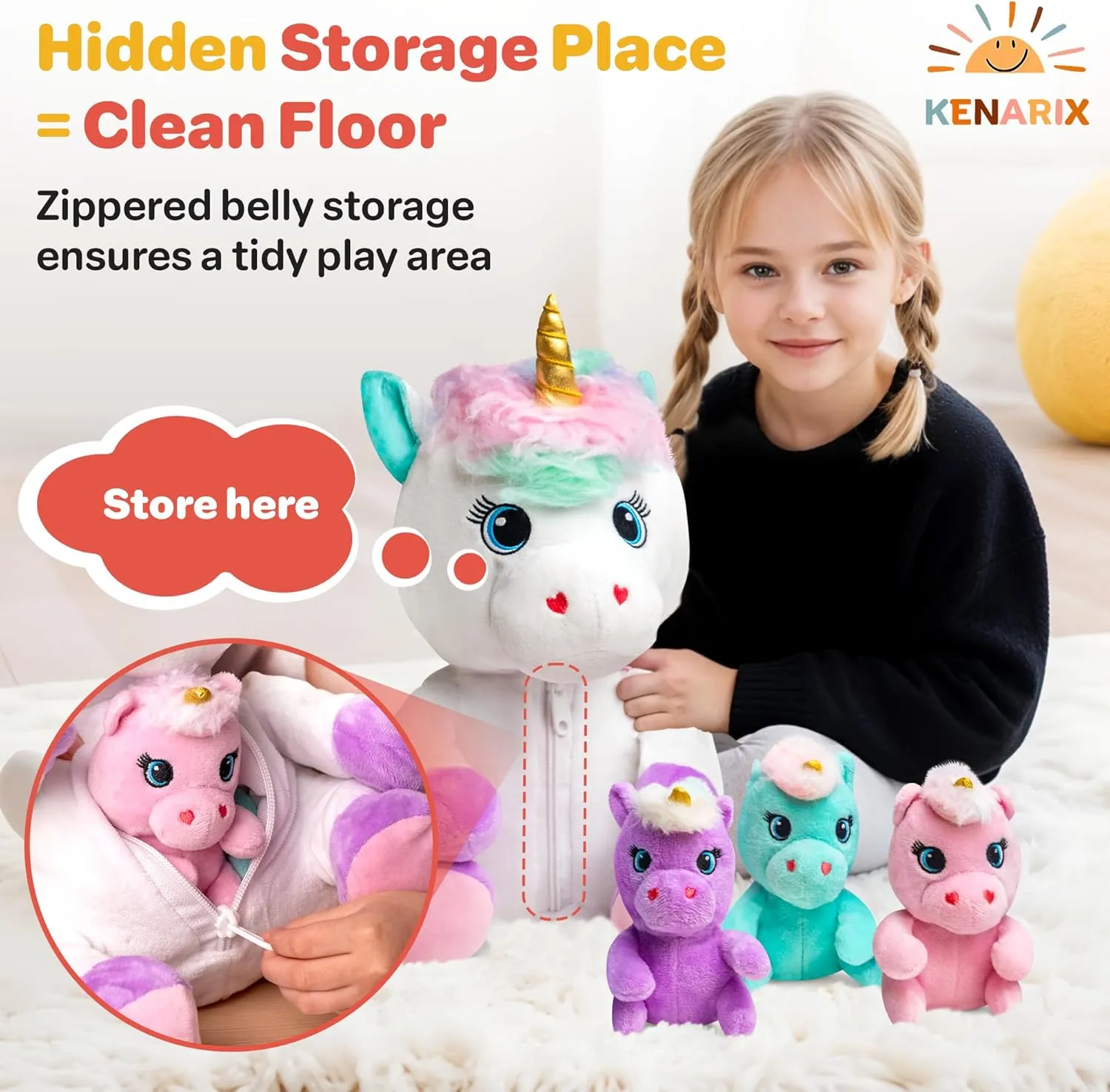 Toys for Girls Ages 3 4 5 6 7 8  Years - Unicorn Mommy Stuffed Animal with 3 Baby Unicorns in Her Tummy, Soft Unicorn Plush Toys Set, Christmas Birthday Gifts for Baby, Toddler, Kids