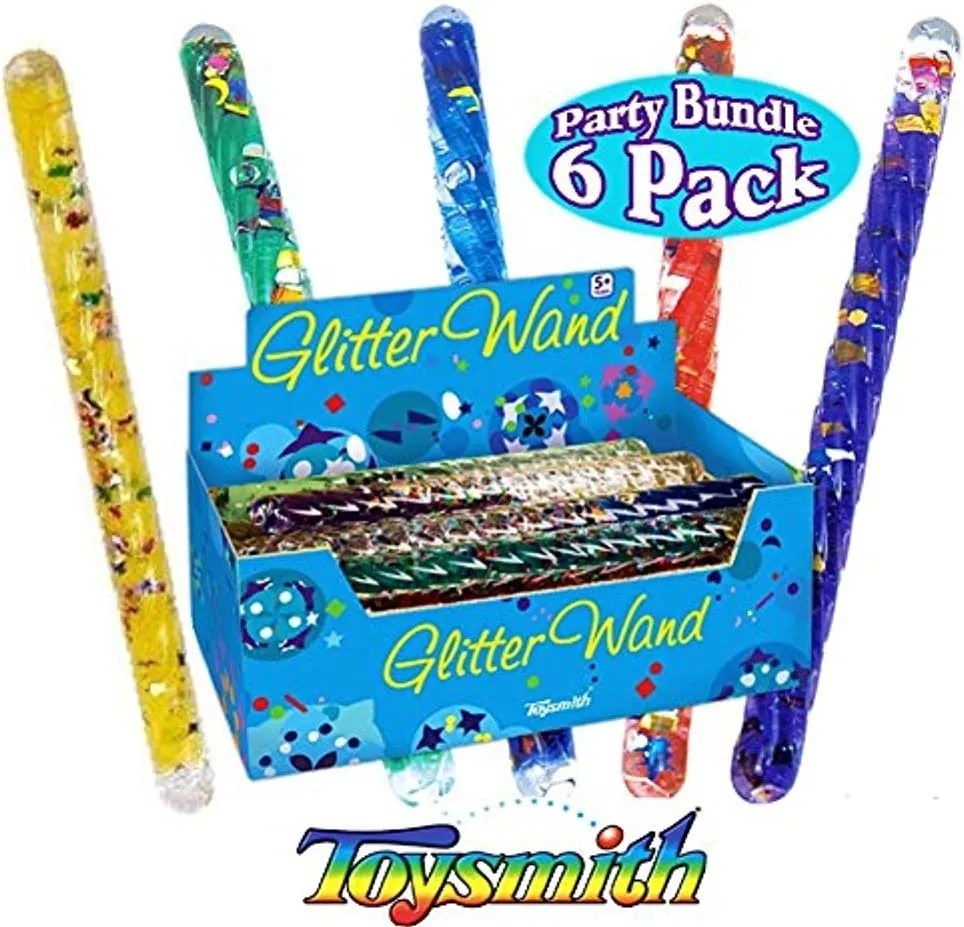 Toysmith Mini Spiral Glitter Wands (6.5 Inches) Complete Gift Set Party Bundle - 6 Pack (Assorted)