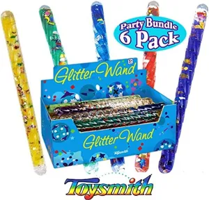 Toysmith Mini Spiral Glitter Wands (6.5 Inches) Complete Gift Set Party Bundle - 6 Pack (Assorted)