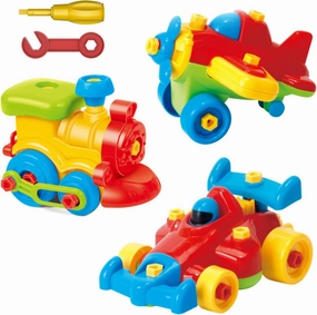 ToyVelt Take Apart Toys Set - Airplane, Train, and Racing Car with Tools - Toddler Take Apart Toys and Assembly Kit for Kids Ages 3-6  - STEM Learning Construction Tools