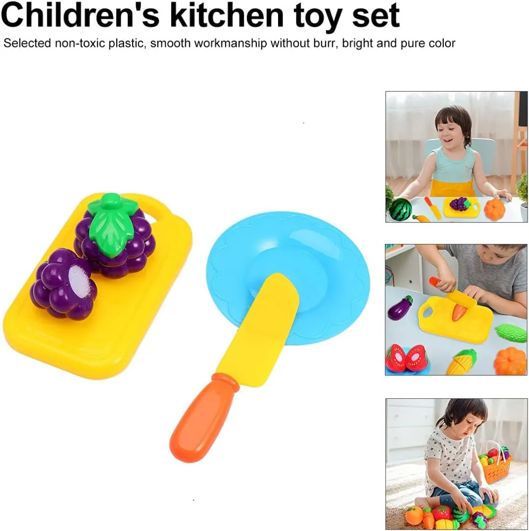 Toyvian 1set Mini Vegetable and Fruit Cutting Set with Orange Mesh Bag for Pretend Play Develops Creativity and Hand-Eye Coordination Food Toy for Boys and Girls