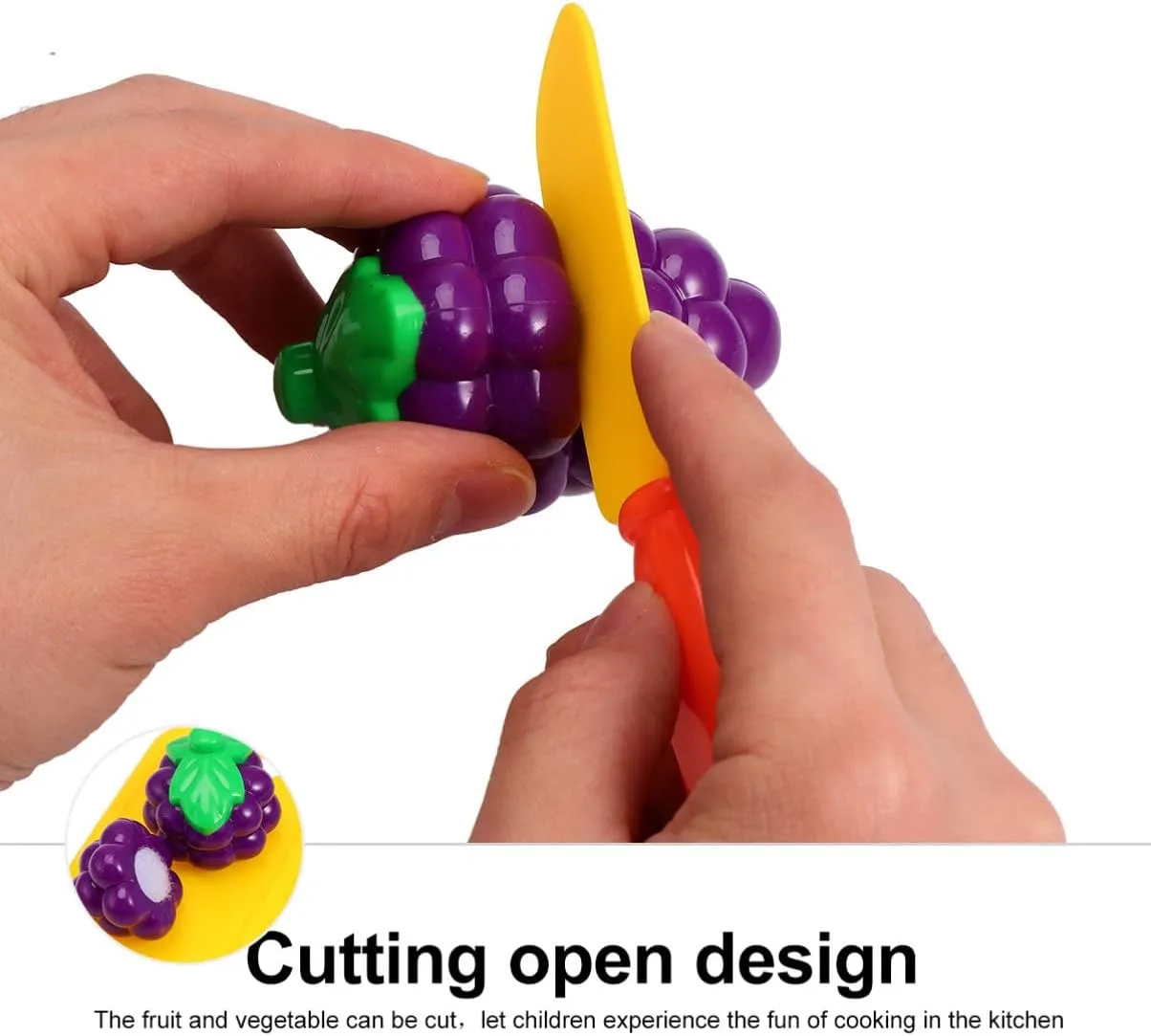 Toyvian 1set Mini Vegetable and Fruit Cutting Set with Orange Mesh Bag for Pretend Play Develops Creativity and Hand-Eye Coordination Food Toy for Boys and Girls