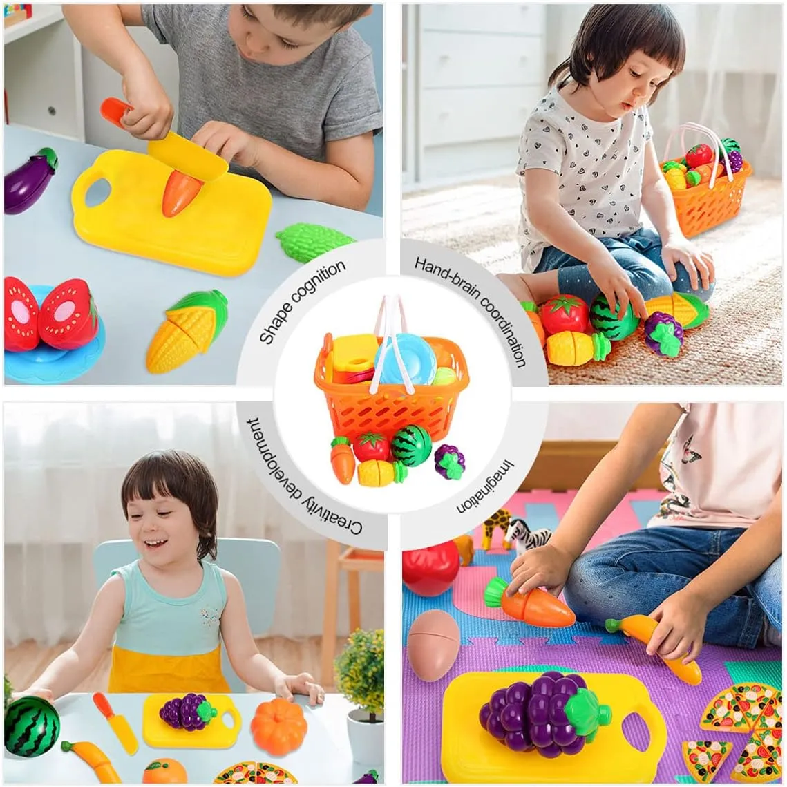 Toyvian 1set Mini Vegetable and Fruit Cutting Set with Orange Mesh Bag for Pretend Play Develops Creativity and Hand-Eye Coordination Food Toy for Boys and Girls