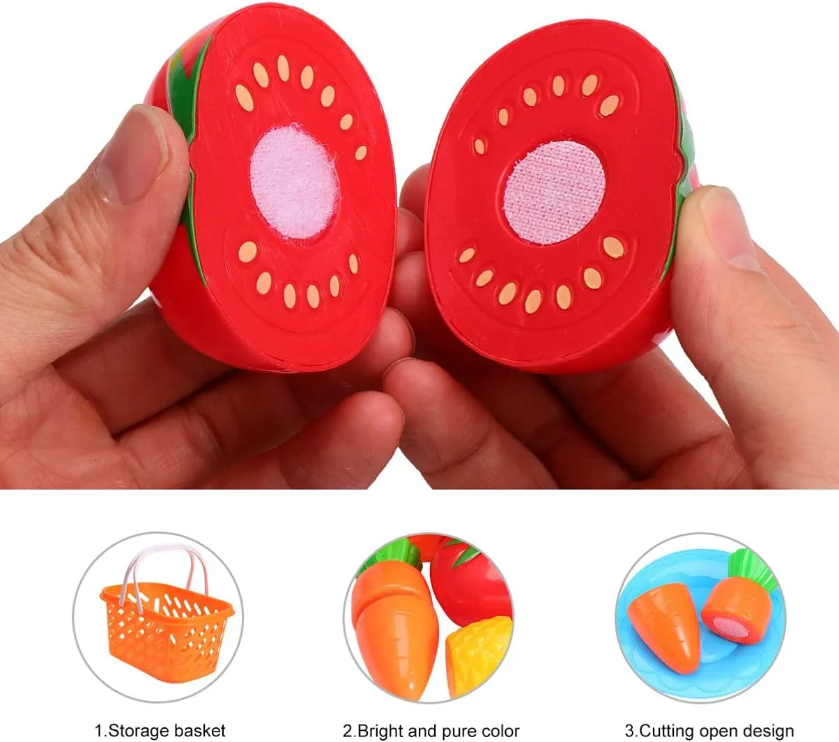 Toyvian 1set Mini Vegetable and Fruit Cutting Set with Orange Mesh Bag for Pretend Play Develops Creativity and Hand-Eye Coordination Food Toy for Boys and Girls