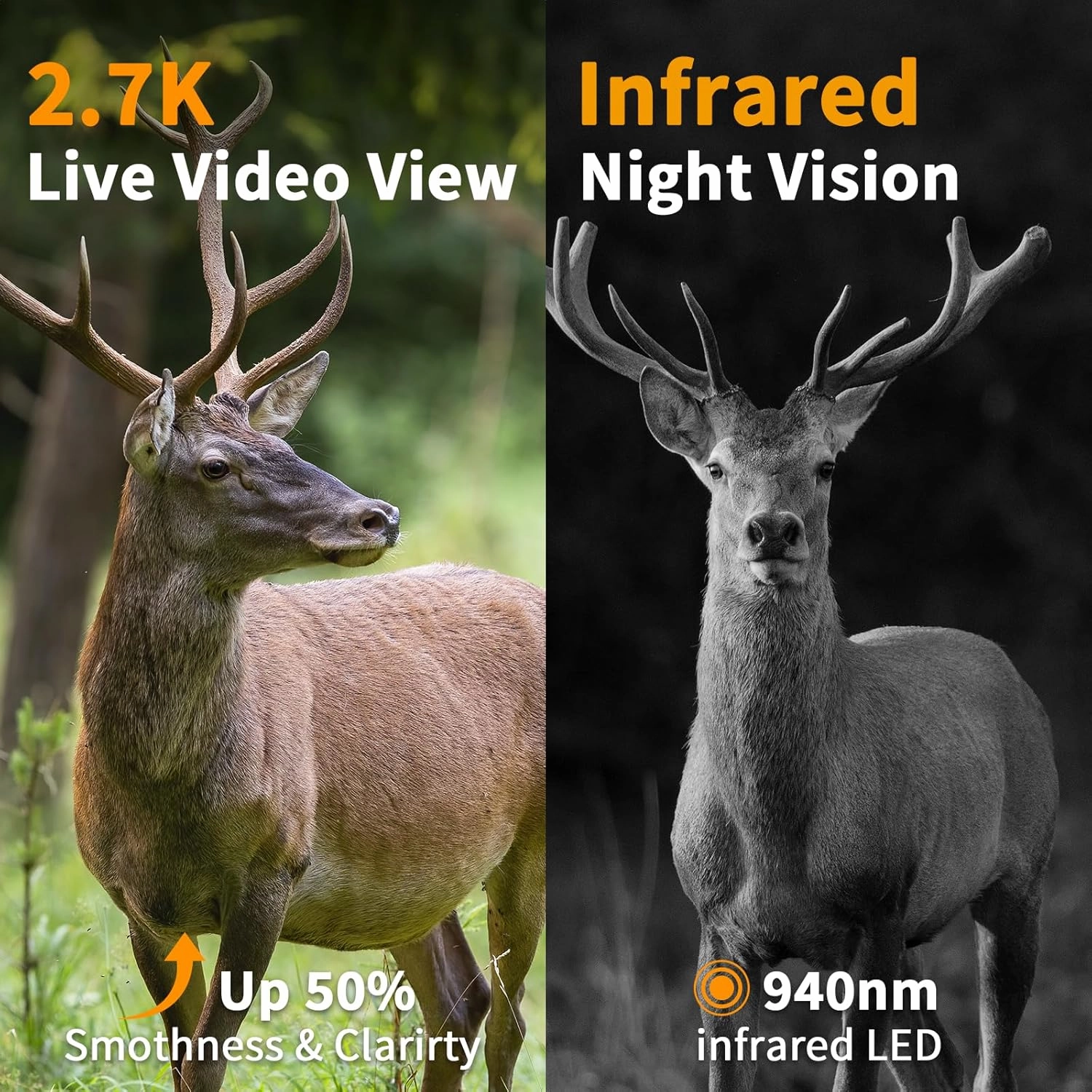 Trail Camera, 2.7K Game Camera Cellular Trail Cameras with Night Vision Motion Activated IP66 Waterproof 4G LTE Cameras 940nm No Glow Infrared LEDs Solar Powered Live Streaming Security Cam