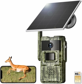 Trail Camera, 2.7K Game Camera Cellular Trail Cameras with Night Vision Motion Activated IP66 Waterproof 4G LTE Cameras 940nm No Glow Infrared LEDs Solar Powered Live Streaming Security Cam
