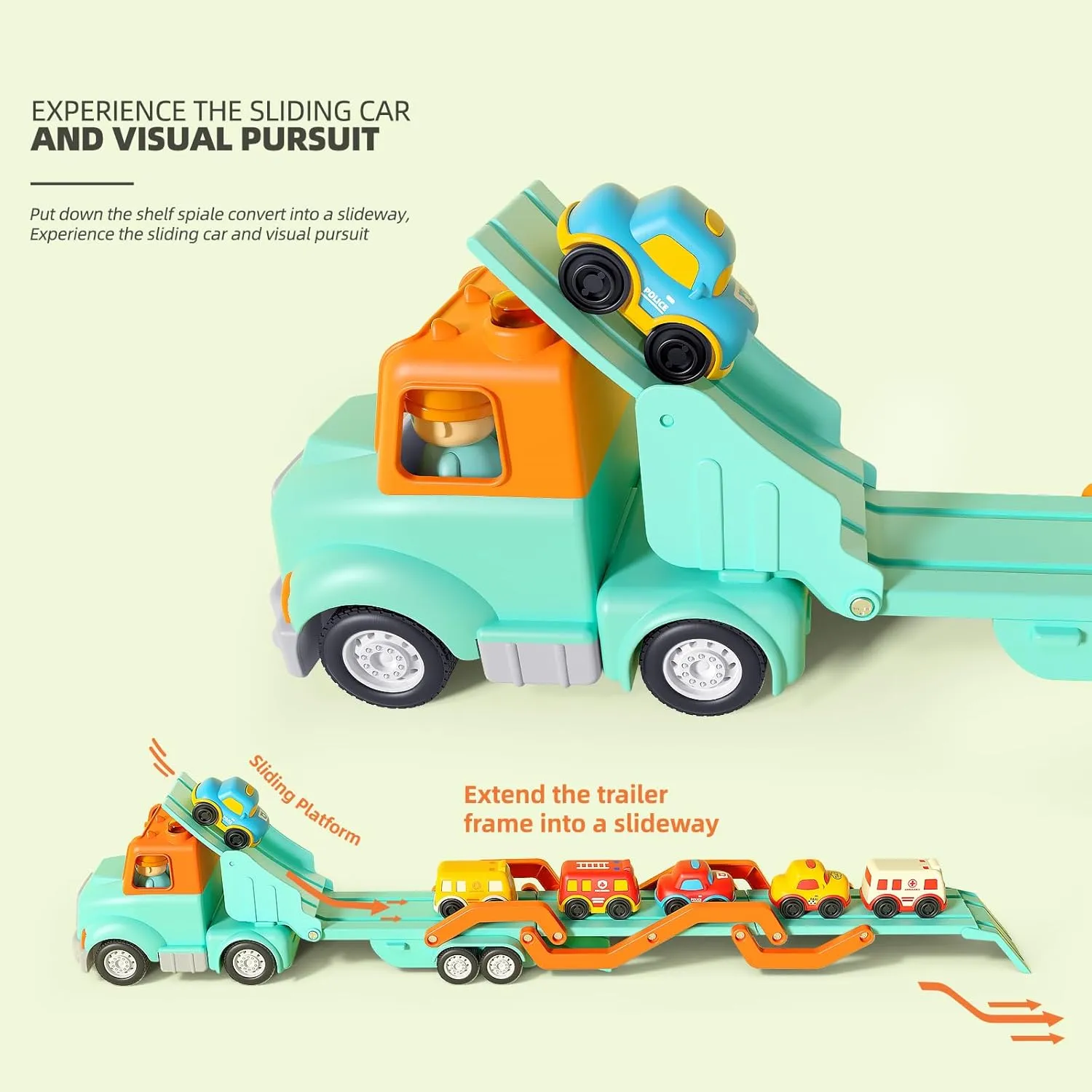 Transport Car Carrier Truck Toys for 2 3 4 5 Years Old Kids, 30in Foldable Track Trailer with Light and Sound Effects, Best Gift for Christmas Birthday