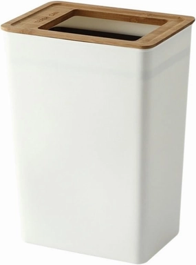 Trash Can White Simple Household Garbage Can with Cover Dormitory Bedroom Living Room Bathroom Paper Basket Office Waste Paper Basket Kitchen Trash Can