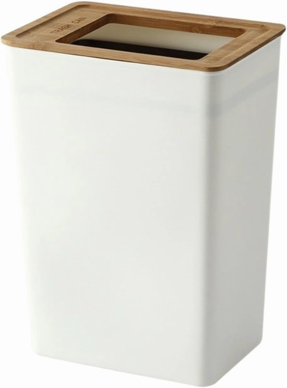Trash Can White Simple Household Garbage Can with Cover Dormitory Bedroom Living Room Bathroom Paper Basket Office Waste Paper Basket Kitchen Trash Can
