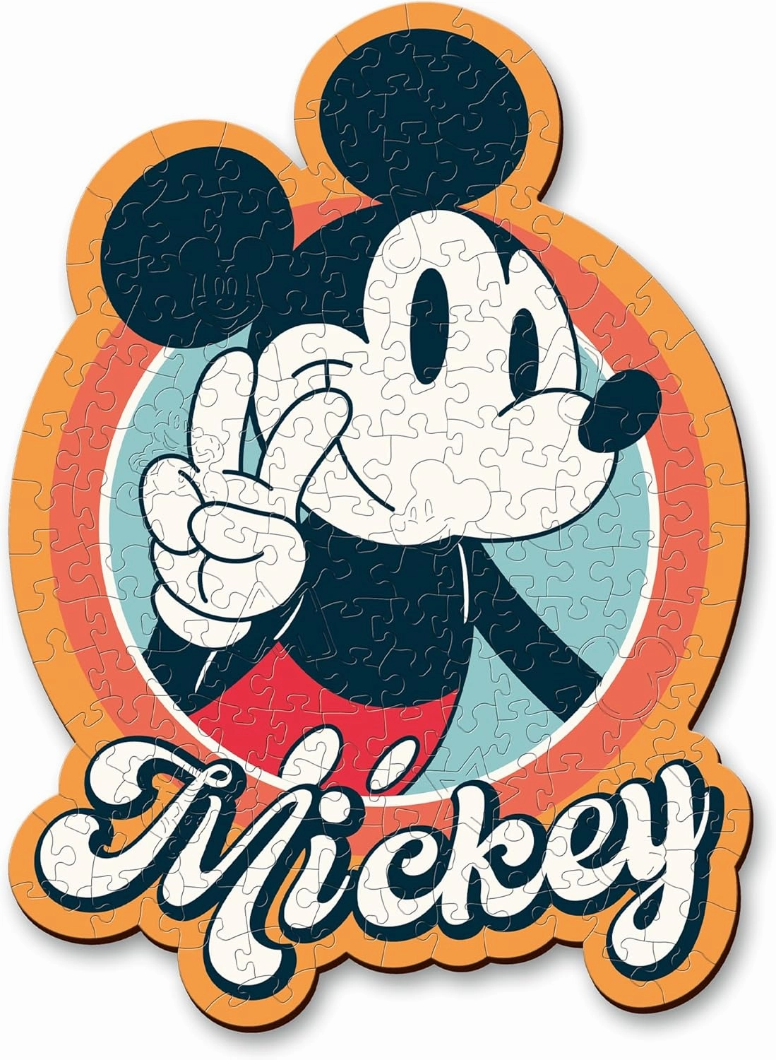 Trefl Disney 160 Piece Jigsaw Puzzle Retro Mickey Mouse Wood Craft Irregular Shapes, 10 Puzzles of Disney Symbols, Modern Premium Jigsaw, for Adults and Children from 9 Years Old