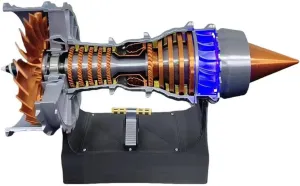 TRENT900 Simulated Functional Turbofan Aircraft Engine Model Kit with LED Light, 50 PCS, Brass Color, Adult, Teen