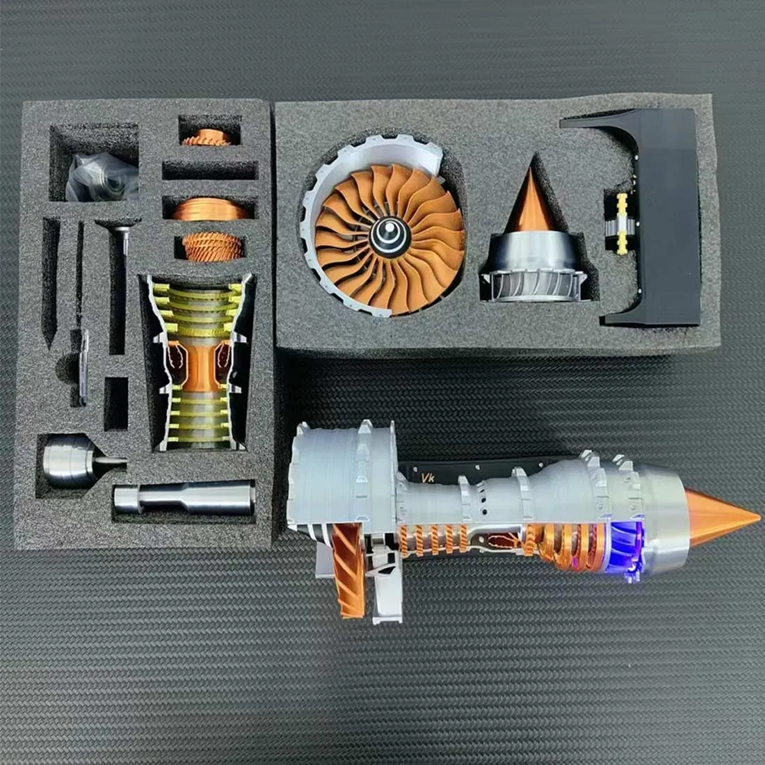 TRENT900 Simulated Functional Turbofan Aircraft Engine Model Kit with LED Light, 50 PCS, Brass Color, Adult, Teen
