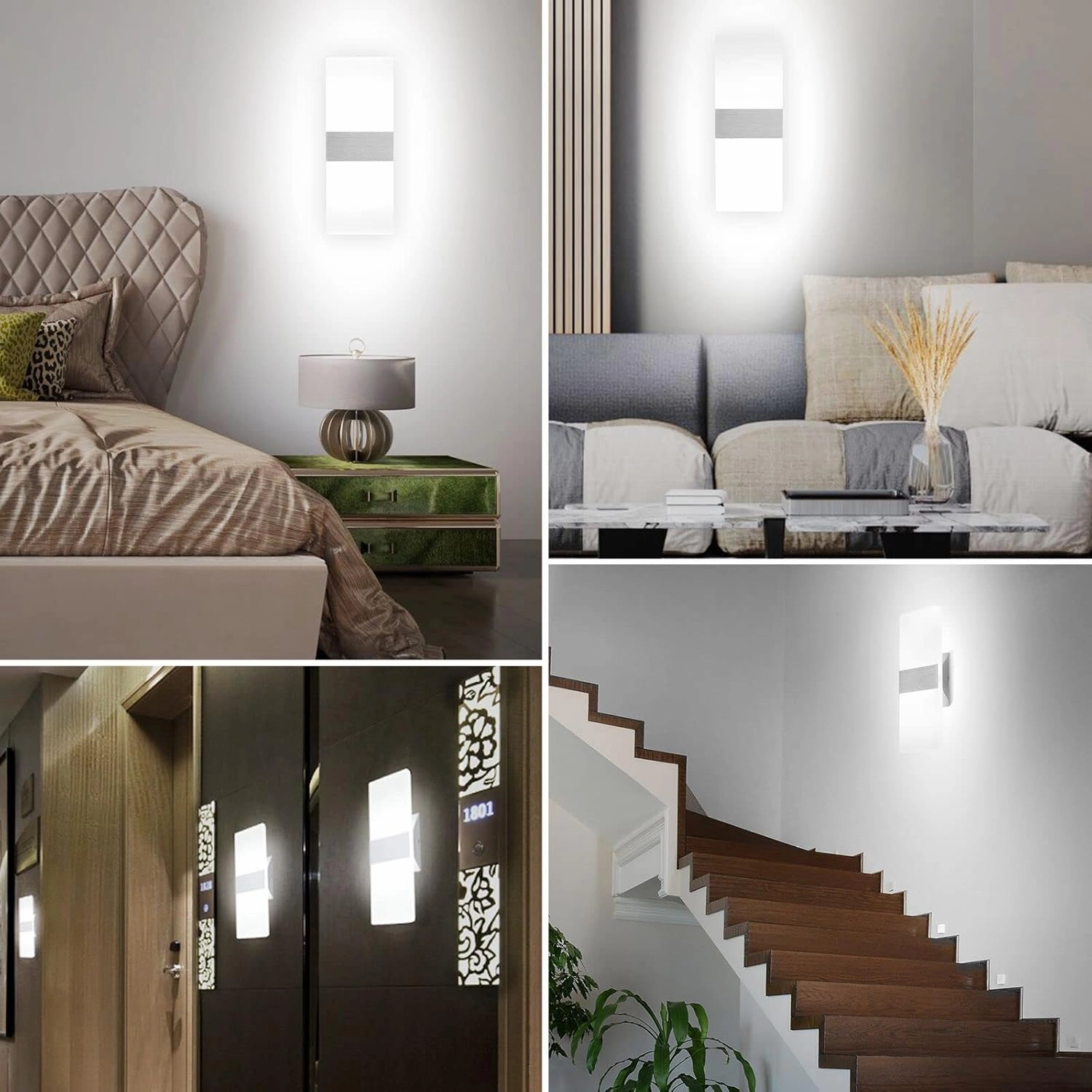 TRLIFE Modern Wall Sconces, Dimmable Wall Sconces Set of 2 Wall Mounted Lights 12W 6000K Cool White Hardwired Wall Sconce Lighting for Bedroom Bedside Living Room Stairway Hotel(2 Pack)
