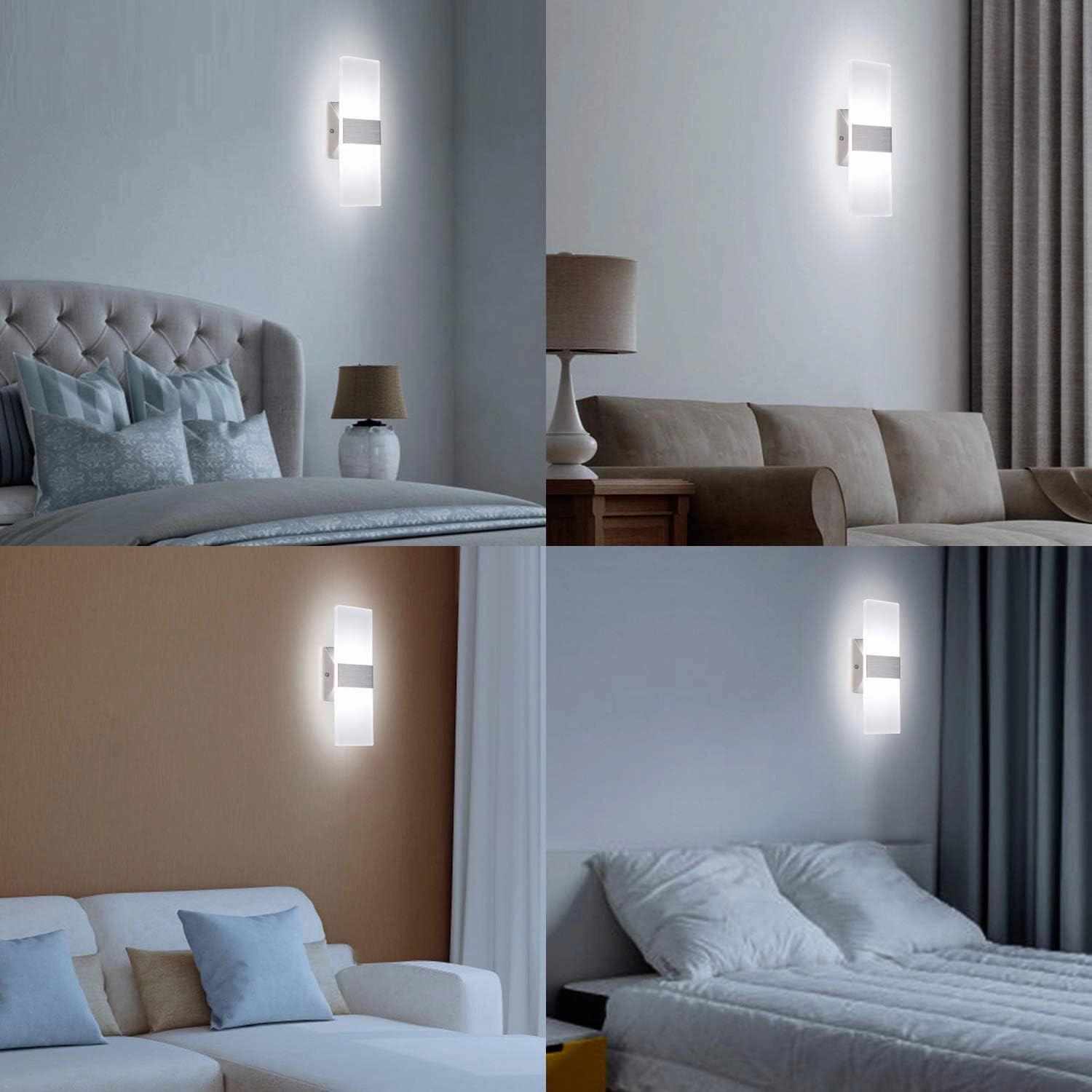 TRLIFE Modern Wall Sconces, Dimmable Wall Sconces Set of 2 Wall Mounted Lights 12W 6000K Cool White Hardwired Wall Sconce Lighting for Bedroom Bedside Living Room Stairway Hotel(2 Pack)
