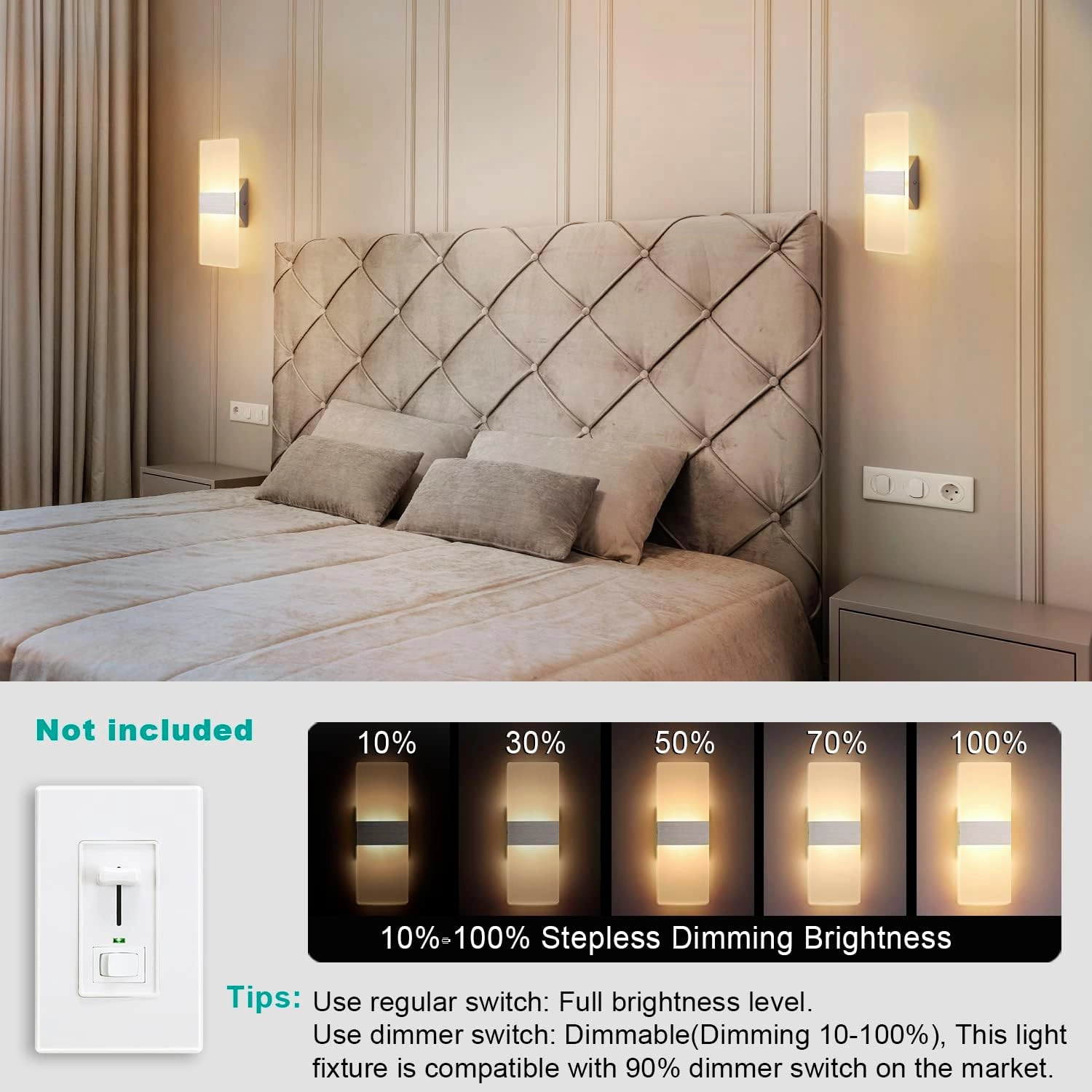 TRLIFE Modern Wall Sconces Set of 2, Dimmable LED Wall Sconce 12W 3000K Warm White Hardwired Wall Sconce Lighting for Bedroom, Bathroom, Living Room, Porch, Staircase, Cafe, Hotel (2 Pack)