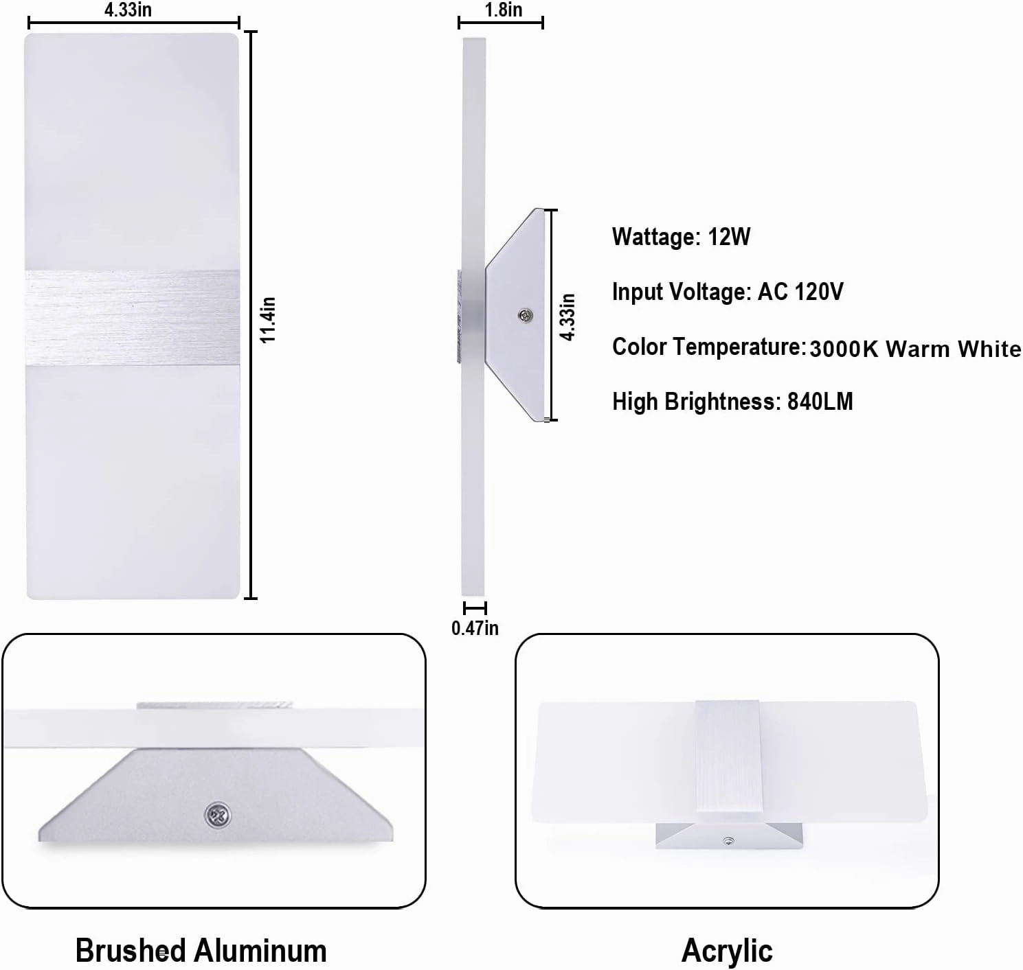 TRLIFE Modern Wall Sconces Set of 2, Dimmable LED Wall Sconce 12W 3000K Warm White Hardwired Wall Sconce Lighting for Bedroom, Bathroom, Living Room, Porch, Staircase, Cafe, Hotel (2 Pack)