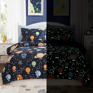 Twin Kids Comforter Set - 5 Pieces Twin Bedding Sets for Boys Girls Teen, Glow in The Dark Space Bed in A Bag with Sheets