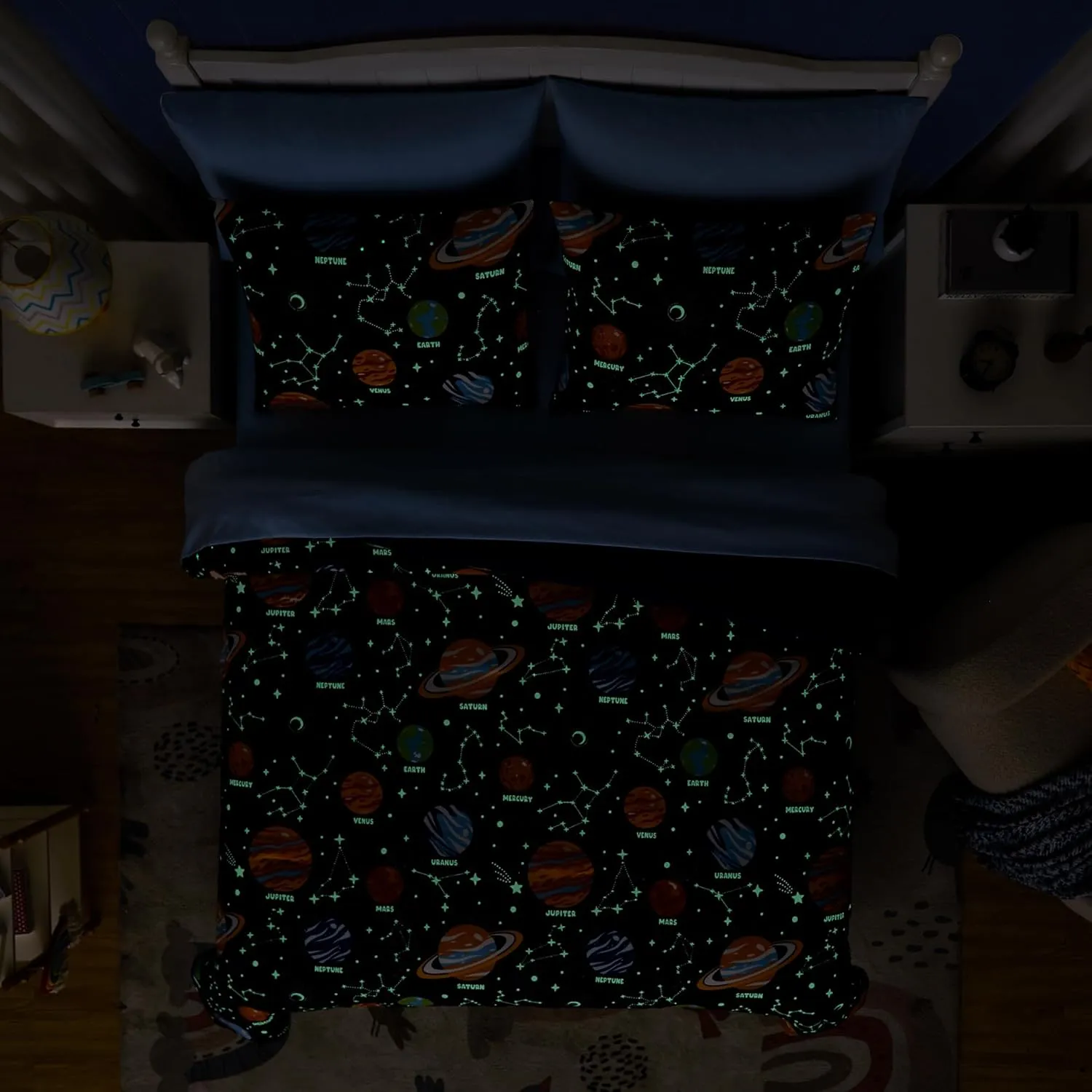 Twin Kids Comforter Set - 5 Pieces Twin Bedding Sets for Boys Girls Teen, Glow in The Dark Space Bed in A Bag with Sheets