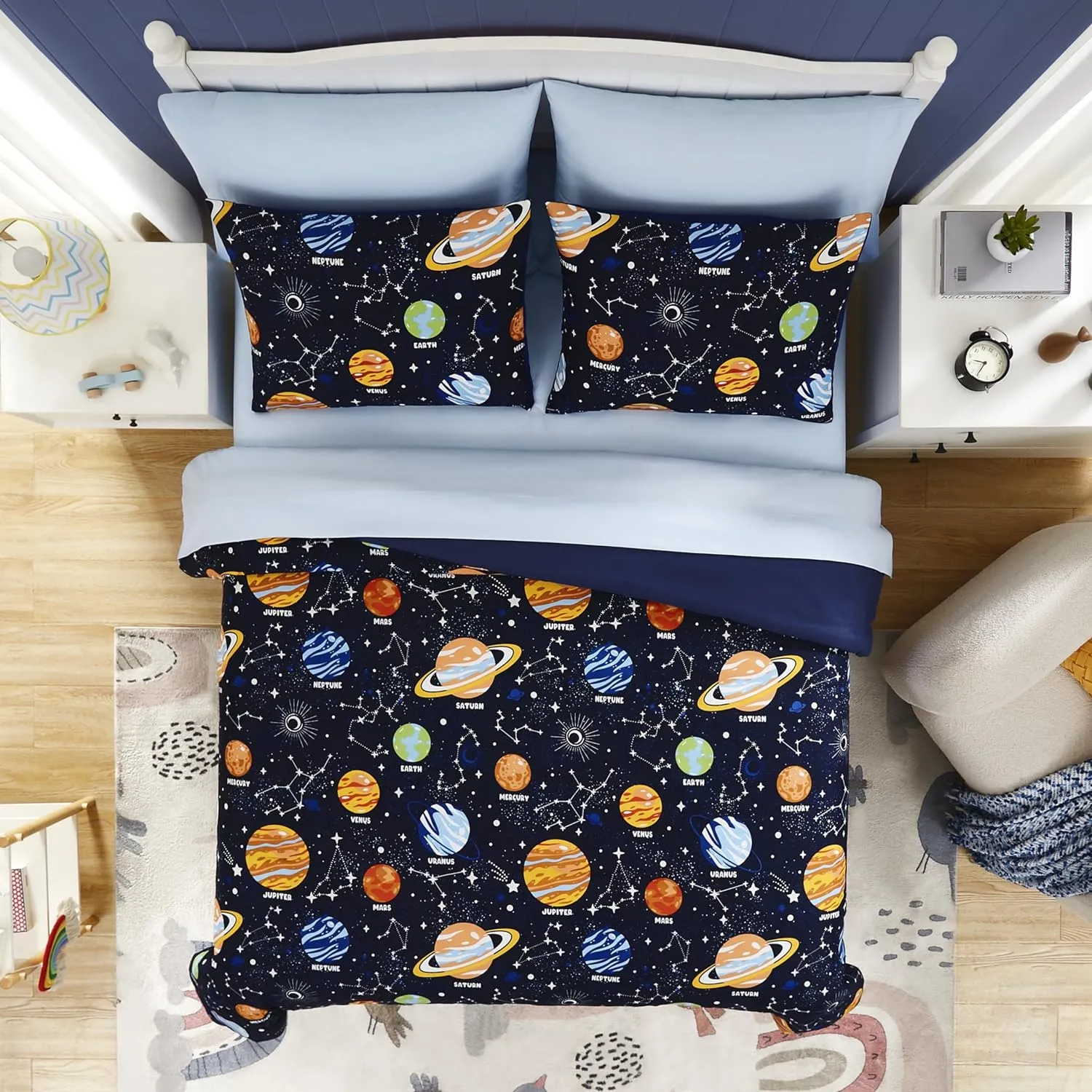 Twin Kids Comforter Set - 5 Pieces Twin Bedding Sets for Boys Girls Teen, Glow in The Dark Space Bed in A Bag with Sheets