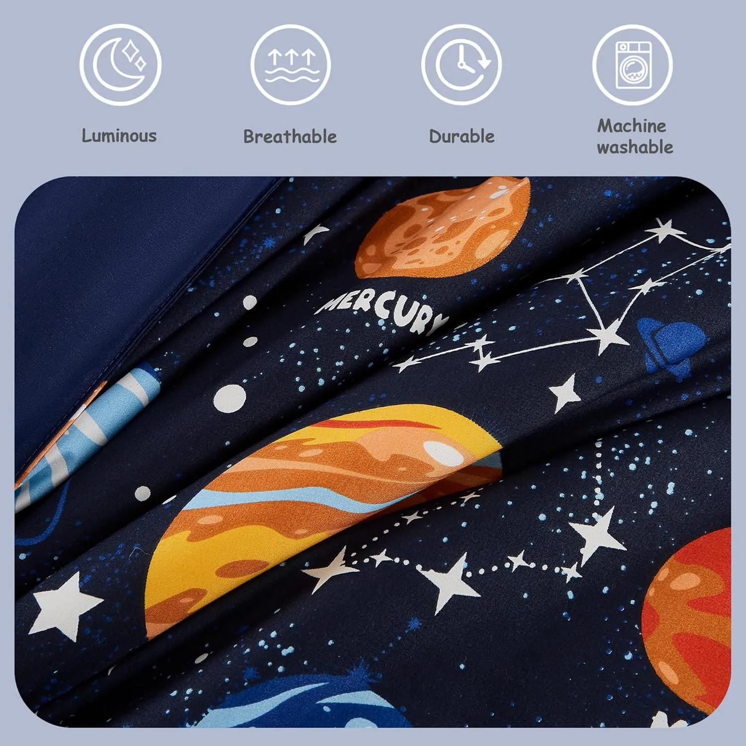Twin Kids Comforter Set - 5 Pieces Twin Bedding Sets for Boys Girls Teen, Glow in The Dark Space Bed in A Bag with Sheets