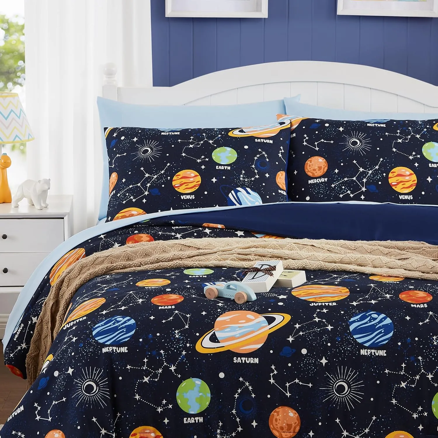 Twin Kids Comforter Set - 5 Pieces Twin Bedding Sets for Boys Girls Teen, Glow in The Dark Space Bed in A Bag with Sheets