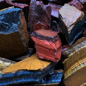 Twin Rocks and Crystals: 3000 Carat Lot of Mixed Red, Blue, and Gold Tiger Eye for Jewelry Making, Cabbing, Carving, Healing, and Crafting, Large