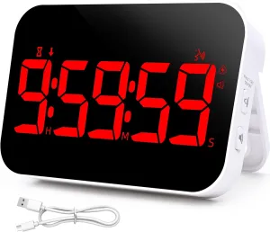 TXL Kitchen Timer for Cooking, Rechargeable Digital Magnetic Timer with Large LED Display, Loud Alarm, Sound Countdown, 4 Volume Levels and 3 Brightness for Classroom, Study (Red)